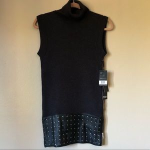 NWT EDUN Wool & Leather Turtleneck Dress